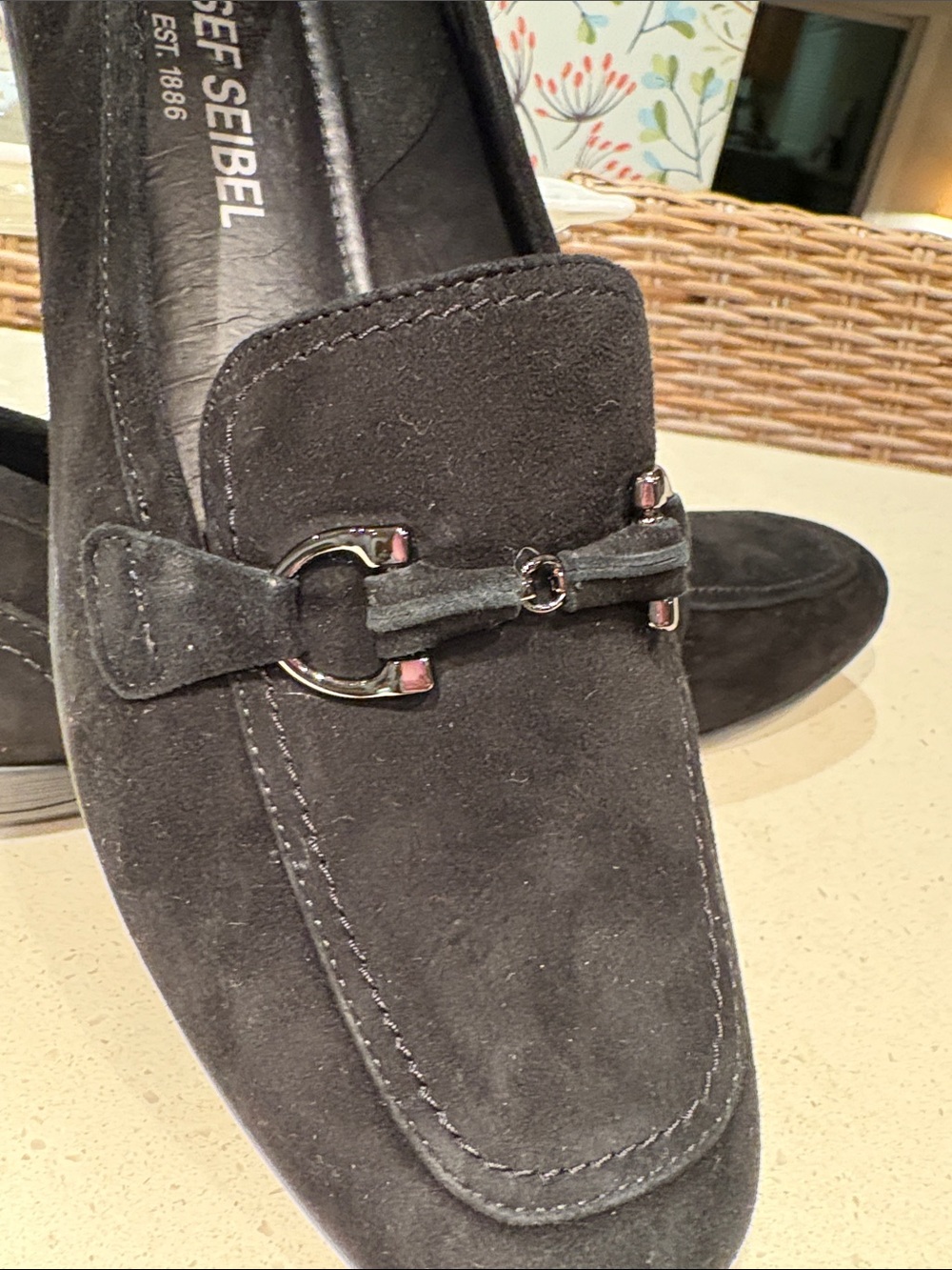 Josef Seibel Black Suede Slip-On Loafers with Metal Bit - Women’s Size 40
